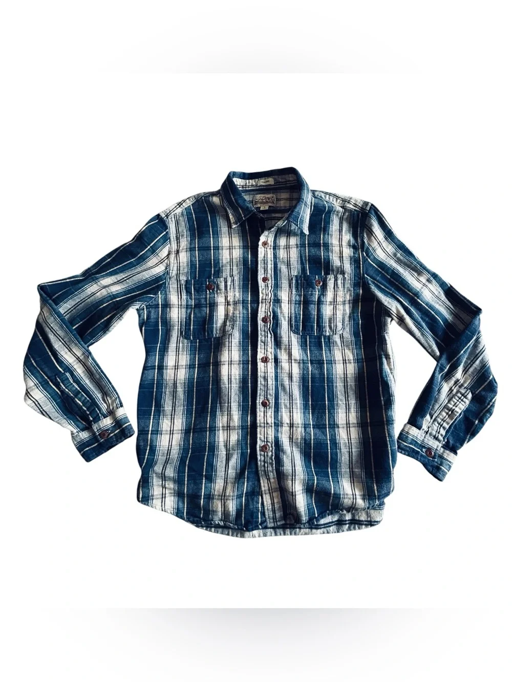 J. Crew Men's Blue and White Plaid Button-Down Shirt